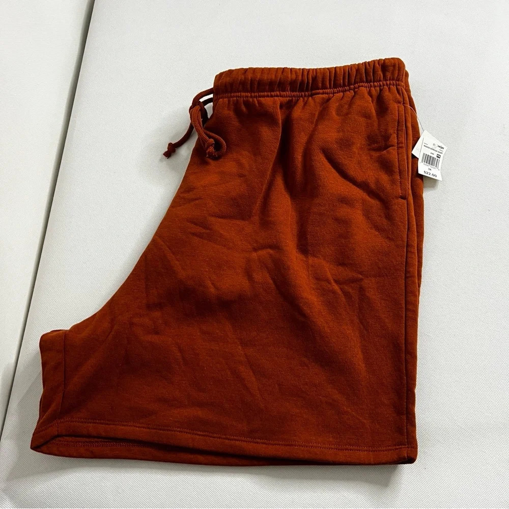 Fleece Lined Shorts Plus Size 3XL Burnt Orange Side Pockets Elastic Waist